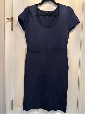 BCBGMaxAzria Navy Short-Sleeve Midi Sheath Dress